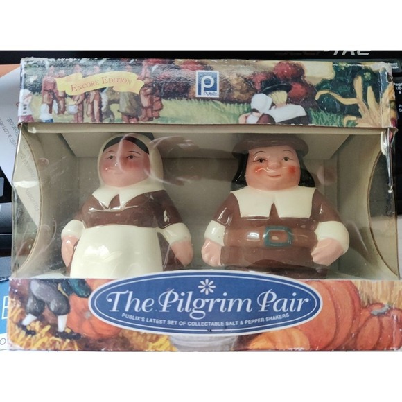 Collectible Pilgrim Salt & Pepper Shaker Set 2005 The Pilgrim Pair Thanksgiving - Picture 3 of 3
